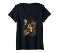 Women's Otter Iced Coffee Japanese Street Vending Machine V-Neck T-Shirt