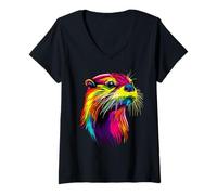 Womens Otter Motif I Love Sea Otter Marten Cute Otter V-Neck T-Shirt