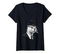 Women's Otter Smoking Cigar Mafia Gangster Portrait V-Neck T-Shirt