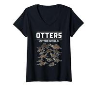 Women's Otters of The World Educational Species Wildlife Chart V-Neck T-Shirt