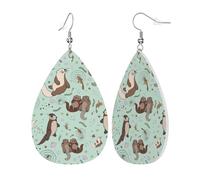 Womens Otters Print Leather Earrings Teardrop Dangle Earrings Jewelry Outfits Accessories