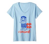Womens Oui Oui Croissant, Funny Dog, Funny French Meme V-Neck T-Shirt