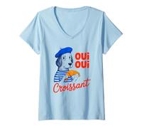 Womens Oui Oui Croissant, Funny Dog, Funny French Meme V-Neck T-Shirt