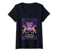 Womens Ouija Board Vampire Cat Yes No Gothic Ouija Pagan Satanic V-Neck T-Shirt