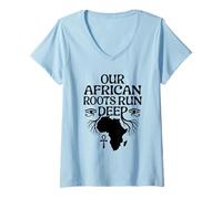 Women's Our African Roots Run Deep Black History Month Afro Pride V-Neck T-Shirt