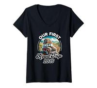 Womens Our First Road Trip 2026, Family Vacation Trip, Summer Vacay V-Neck T-Shirt