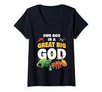 Womens Our GOD is a Great Big GOD - Christian Faith Kids Dinosaur V-Neck T-Shirt