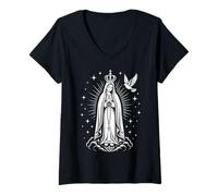 Women's Our Lady of Fatima Blessed Mother Mary Catholic Queen V-Neck T-Shirt