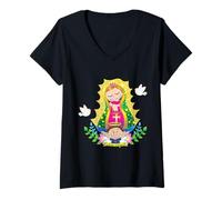 Womens Our Lady of Guadalupe Saint Virgin Mary | Virgencita Cuidame V-Neck T-Shirt