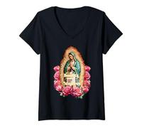 Womens Our Lady of Guadalupe Virgin Mary Catholic Saint V-Neck T-Shirt