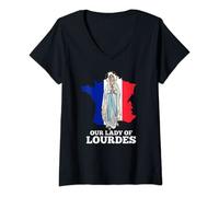 Womens Our Lady of Lourdes Marian Pilgrimage Catholic V-Neck T-Shirt