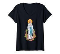 Womens OUR LADY OF LOURDES. VIRGIN MARY V-Neck T-Shirt