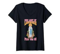 Womens OUR LADY OF LOURDES. VIRGIN MARY V-Neck T-Shirt