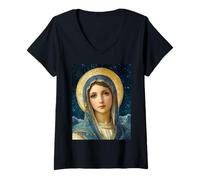 Womens Our Lady, Queen of Heaven and Blessed Mother Mary V-Neck T-Shirt