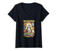 Women's Our Lady The Blessed Mother Latin Marian Titles Catholic V-Neck T-Shirt