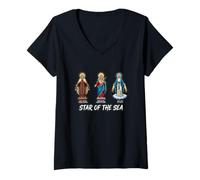 Women's Our Lady The Blessed Mother Latin Marian Titles Catholic V-Neck T-Shirt