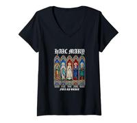 Women's Our Lady The Blessed Mother Latin Marian Titles Catholic V-Neck T-Shirt