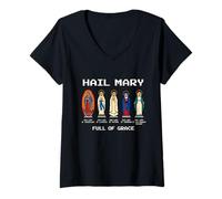 Women's Our Lady The Blessed Mother Latin Marian Titles Catholic V-Neck T-Shirt