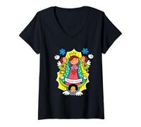 Womens Our Lady Virgen De Guadalupe Cartoon Christian Religious V-Neck T-Shirt