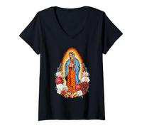 Womens Our Lady Virgen De Guadalupe Virgin Mary Reina de Mexico V-Neck T-Shirt