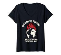 Womens Our Planet Is Burning Climate Change Awareness V-Neck T-Shirt