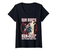 Womens Our Roots Run Deep Wolf Freedom Spirit Native American V-Neck T-Shirt