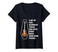 Womens Our Youth Dies with Every Rock Hero Who Passes Away Guitar V-Neck T-Shirt