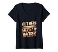 Women's Out Here Making It Work Country Life Hustle V-Neck T-Shirt