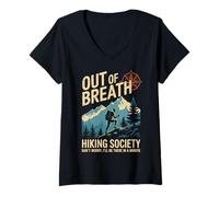 Womens Out of Breath Hiking Society Funny Nature Sport Outdoor Tee V-Neck T-Shirt