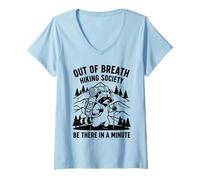 Womens Out of Breath Hiking Society Raccoon Funny Outdoor Nature V-Neck T-Shirt