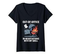 Womens Out of Office In Negotiations with My Grill Labor Day V-Neck T-Shirt