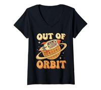 Womens Out of Orbit Donut Rocket Waffle Planet V-Neck T-Shirt