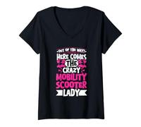 Womens Out of The Way! Here Comes The Crazy Mobility Scooter Lady V-Neck T-Shirt