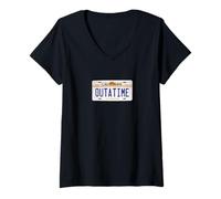 Womens Outatime Classic SciFi Retro Future California License Plate V-Neck T-Shirt