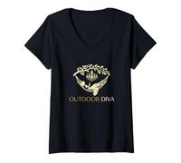 Women's Outdoor Diva Glamping Diva Glamorous Wilderness Tent Camper V-Neck T-Shirt
