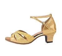 Women's Outdoor Latin Dance Shoes with Soft Bottom and Low 35cm Heel Comfortable Rubber Sole Sandals for All-Day Wear (Gold, 5)