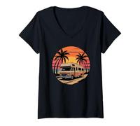 Womens Outdoor Mountain Retro Road Trips Van Motorhome Vintage RV V-Neck T-Shirt