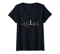 Womens Outdoor Paddleboarding Heartbeat Stand Up Paddling SUP V-Neck T-Shirt