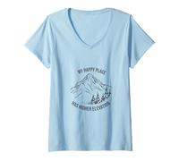 Women's Outdoor Pun My Happy Place has Higher Elevation V-Neck T-Shirt