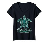 Women's Outer Banks Mandala Turtle Carolina Tropical Beach V-Neck T-Shirt