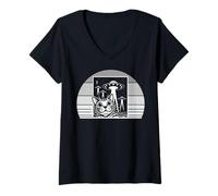 Womens Outer Space Cat UFO Alien Art Design V-Neck T-Shirt