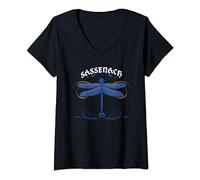 Womens Outlander Dragonfly Sassenach Sign, Gaelic Highlands V-Neck T-Shirt