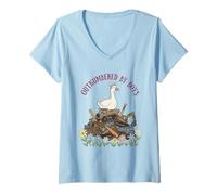 Women's Outnumbered By Boys Goose Construction Boy Mom Sons V-Neck T-Shirt