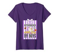 Women's Outnumbered By Boys Mama Duck Sports Boy Mom V-Neck T-Shirt
