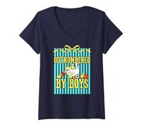 Women's Outnumbered By Boys Mama Duck Sports Boy Mom V-Neck T-Shirt
