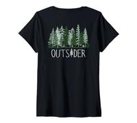 Womens Outsider Woodland Forest Off Grid Outdoors Nature Lover V-Neck T-Shirt