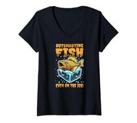 Womens Outsmarting Fish Even on The Ice V-Neck T-Shirt