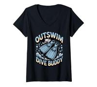 Women's Outswim My Dive Buddy Scuba Diving Diver Pun V-Neck T-Shirt
