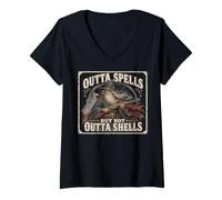 Women's Outta Spells But Not Outta Shells Vintage Wizard Graphic V-Neck T-Shirt