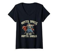 Women's Outta Spells But Not Outta Shells - Wizard Gun Humor V-Neck T-Shirt